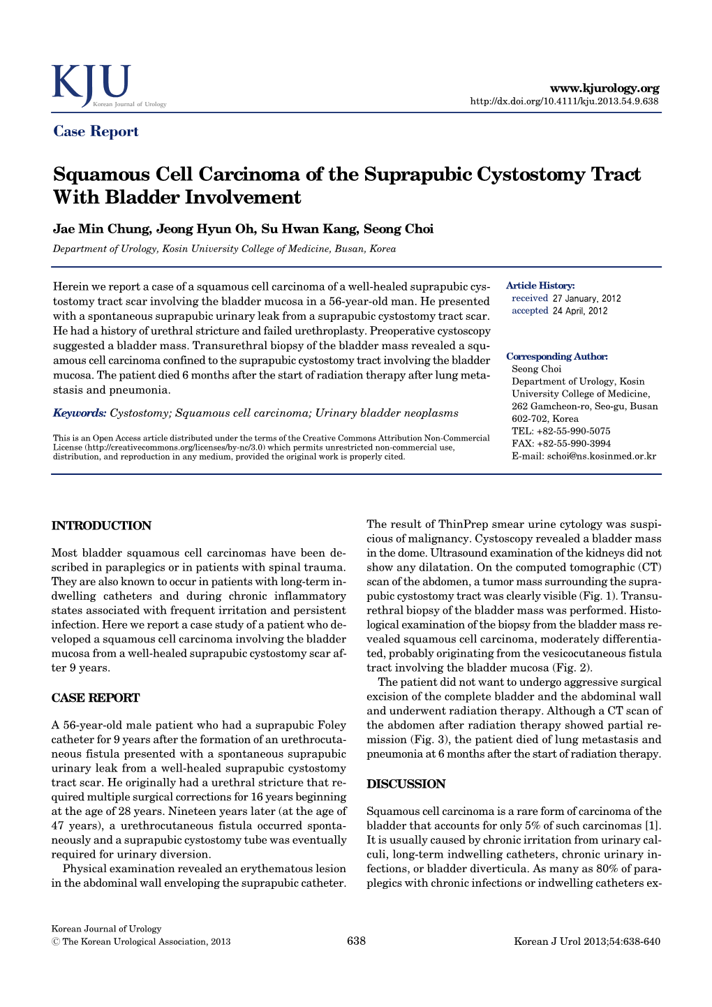 Squamous Cell Carcinoma of the Suprapubic Cystostomy Tract with Bladder Involvement