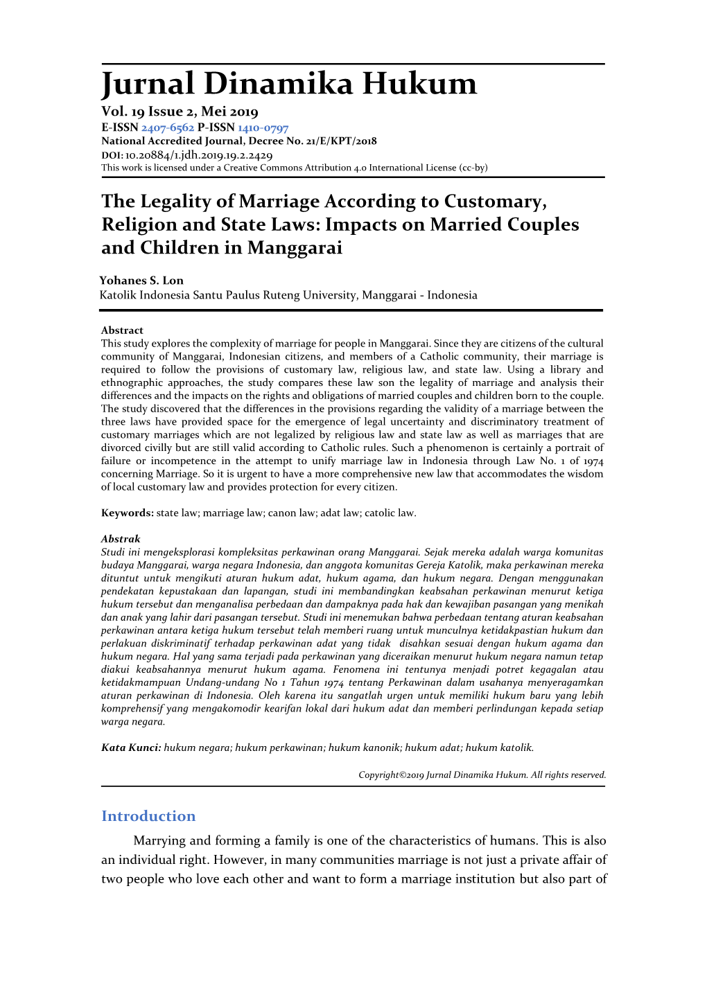 Impacts on Married Couples and Children in Manggarai