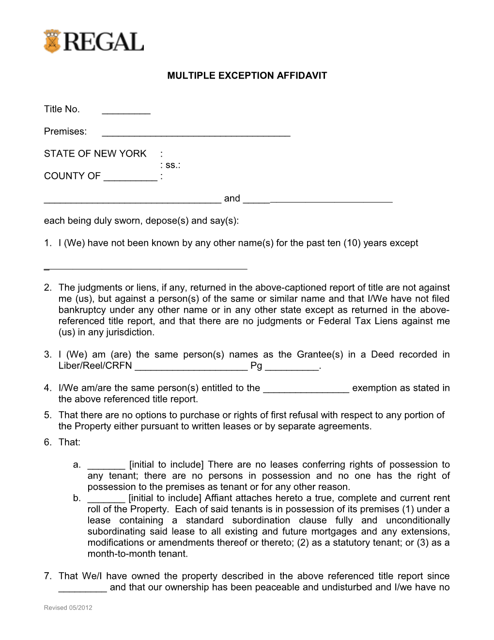 Multiple Exception Affidavit