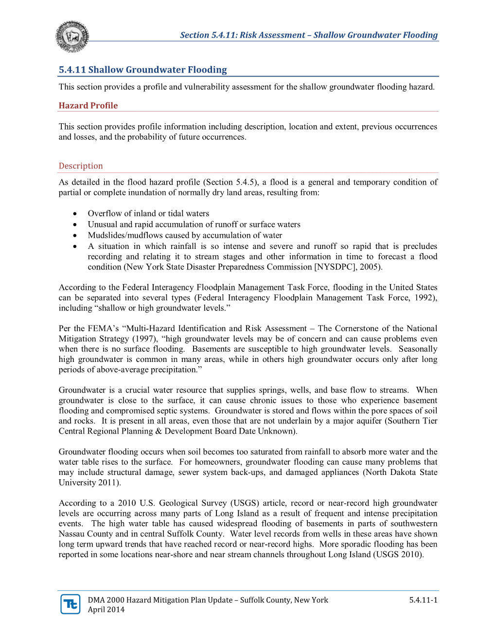 Section 5.4.11: Risk Assessment – Shallow Groundwater Flooding