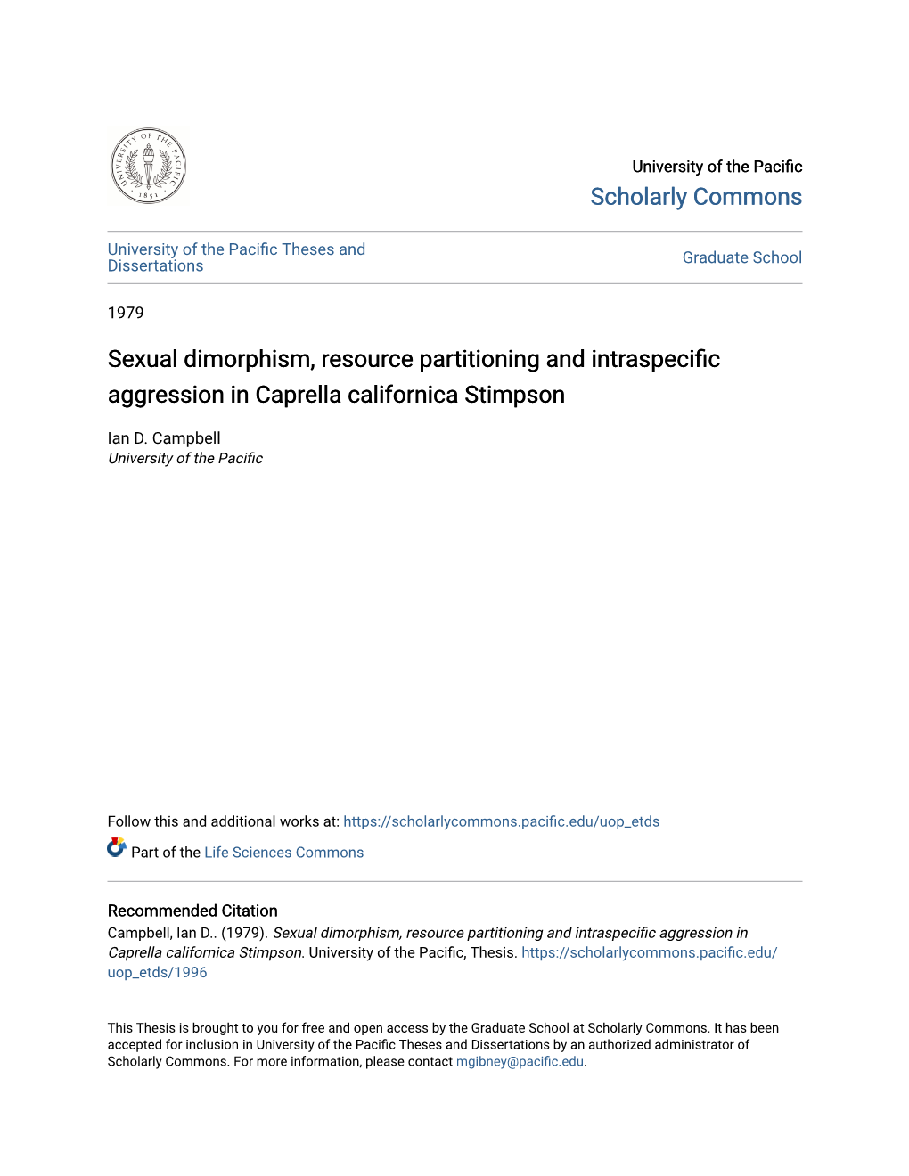 Sexual Dimorphism, Resource Partitioning and Intraspecific Aggression in Caprella Californica Stimpson