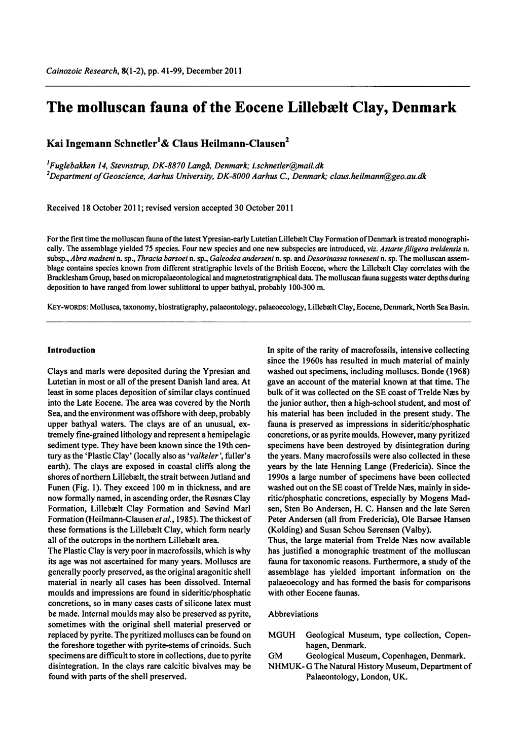 The Molluscan Fauna of the Eocene Lillebælt Clay, Denmark