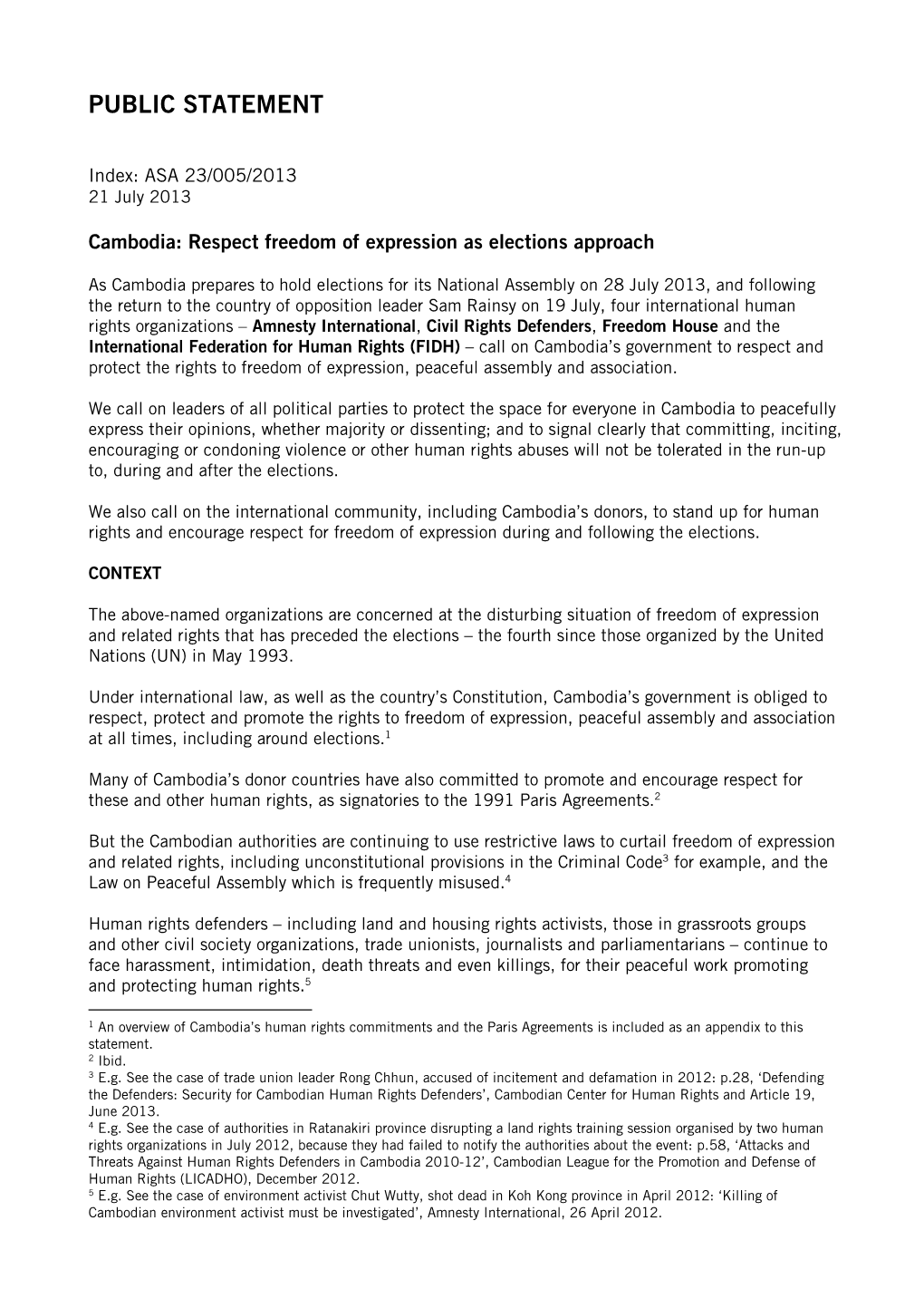 Cambodia-Joint Public Statement