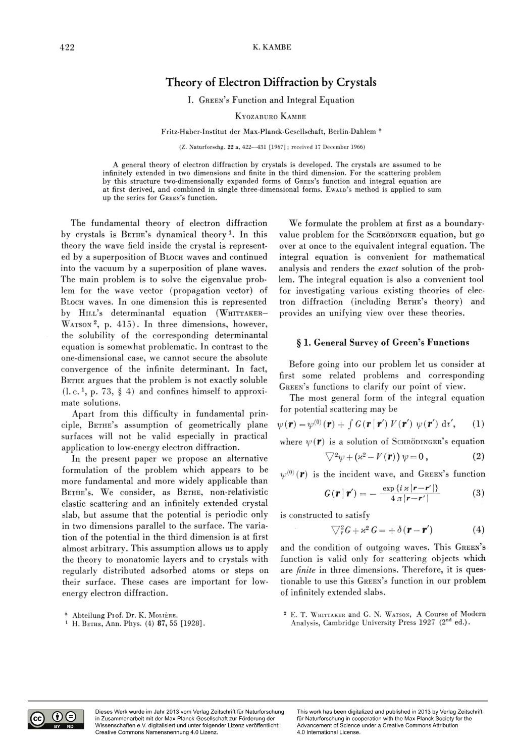 Theory of Electron Diffraction by Crystals (1) C(Rii')