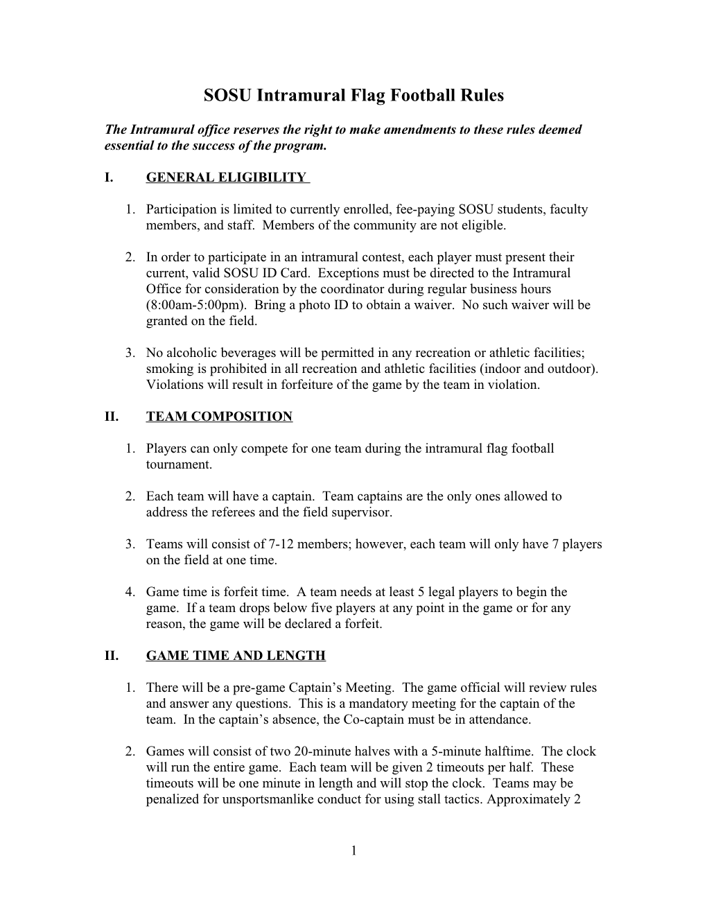 SOSU Intramural Flag Football Rules