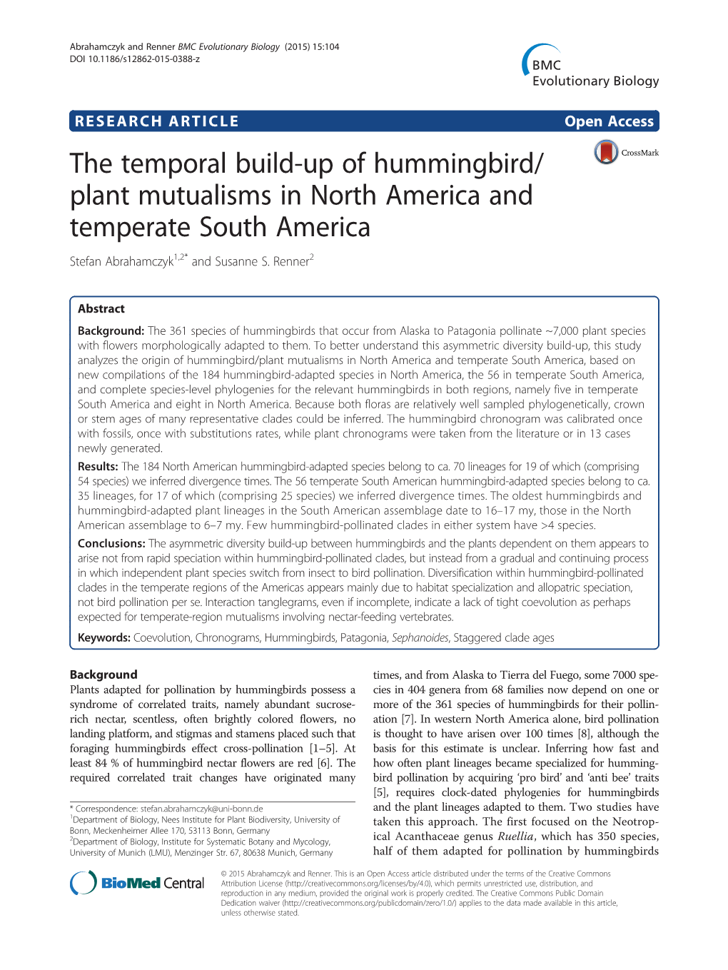 The Temporal Build-Up of Hummingbird/Plant Mutualisms in North America