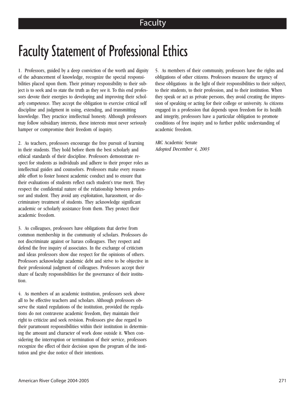 Faculty Statement of Professional Ethics