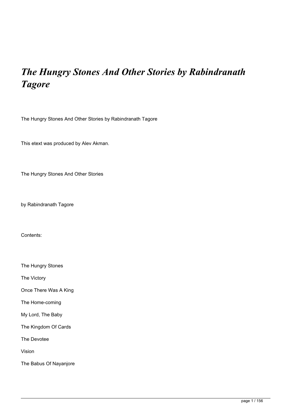 The Hungry Stones and Other Stories by Rabindranath Tagore&lt;/H1&gt;