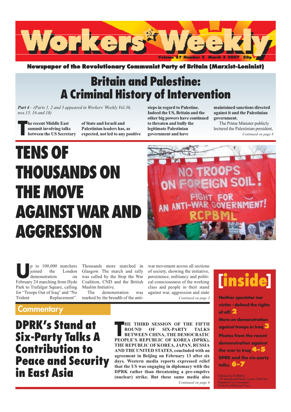 [Inside] for “Troops out of Iraq” and “No the Demonstration Was Against War, Aggression and State Trident Replacement”