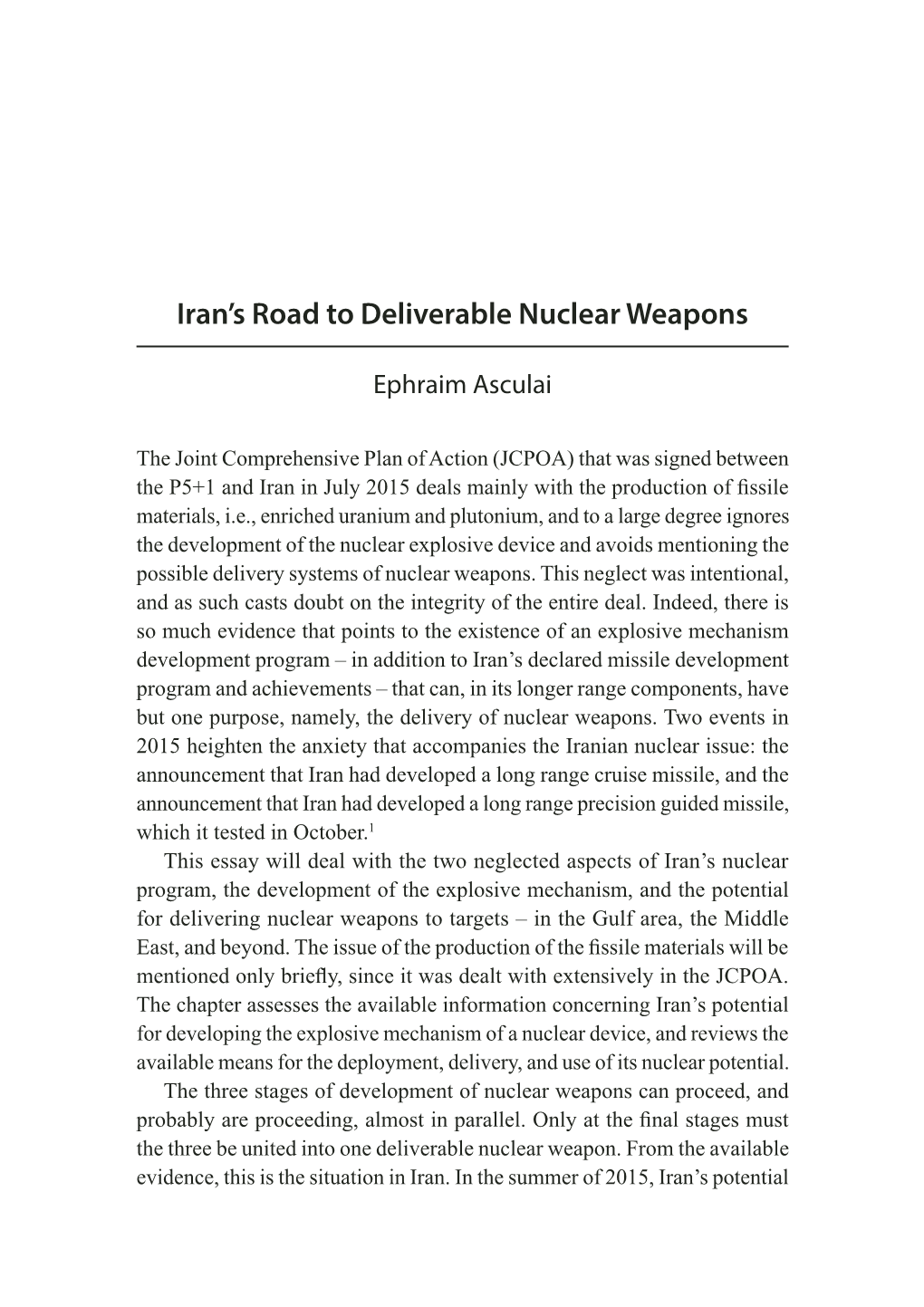Iran's Road to Deliverable Nuclear Weapons