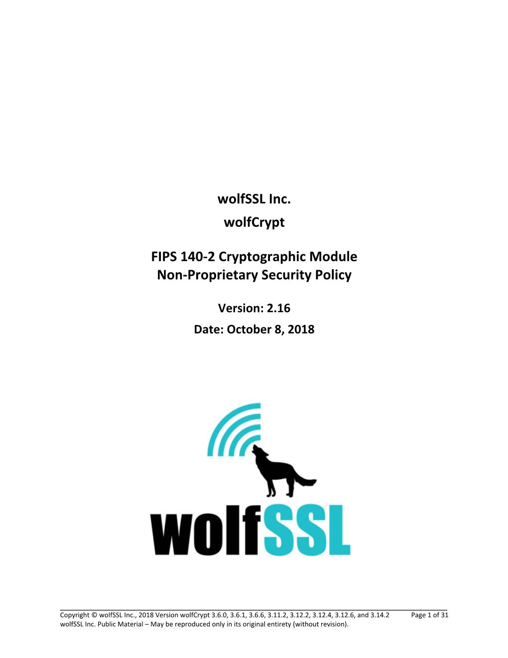 Wolfssl Inc. Wolfcrypt FIPS 140-2 Cryptographic Module Non