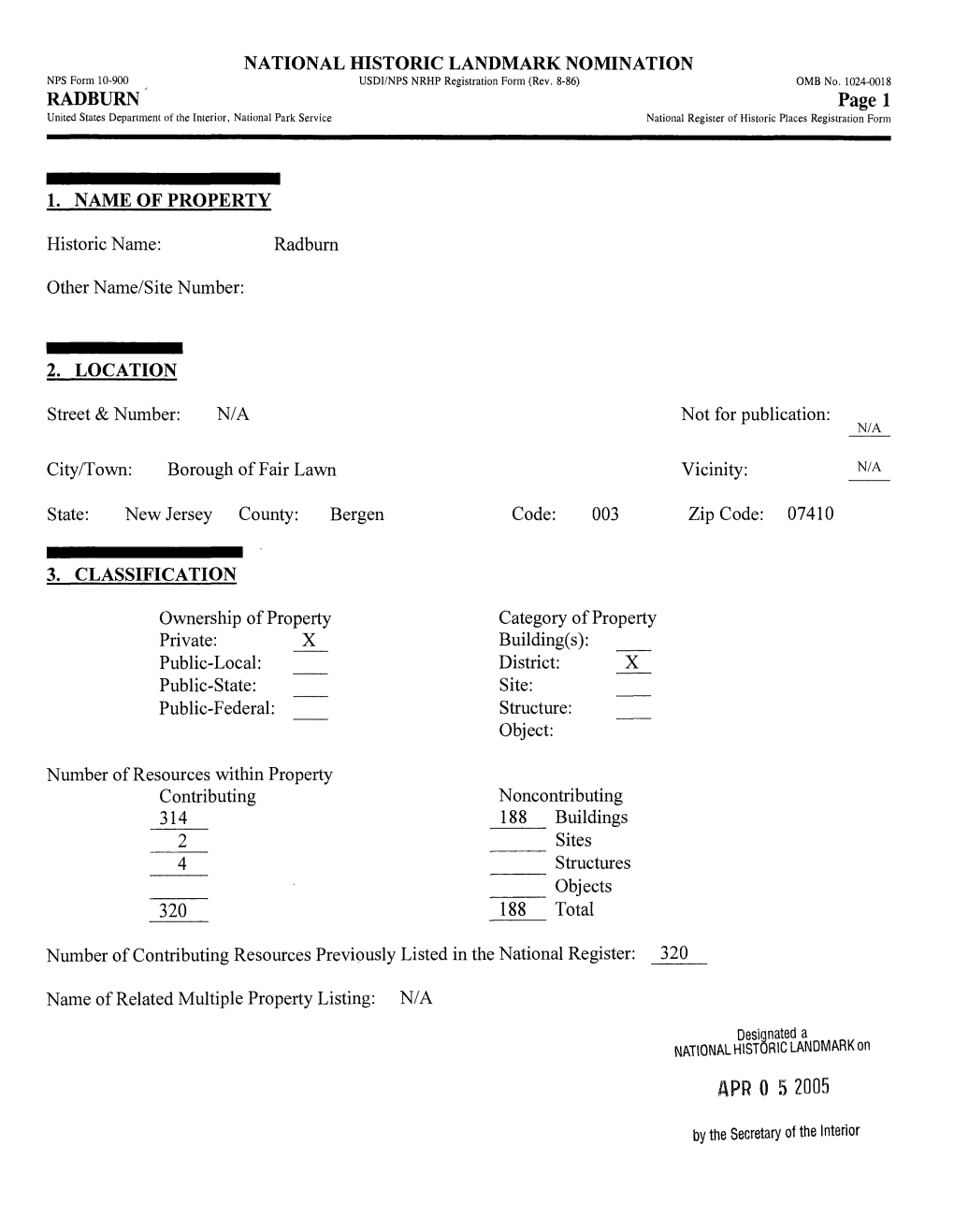 Page 1 United States Department of the Interior, National Park Service National Register of Historic Places Registration Form