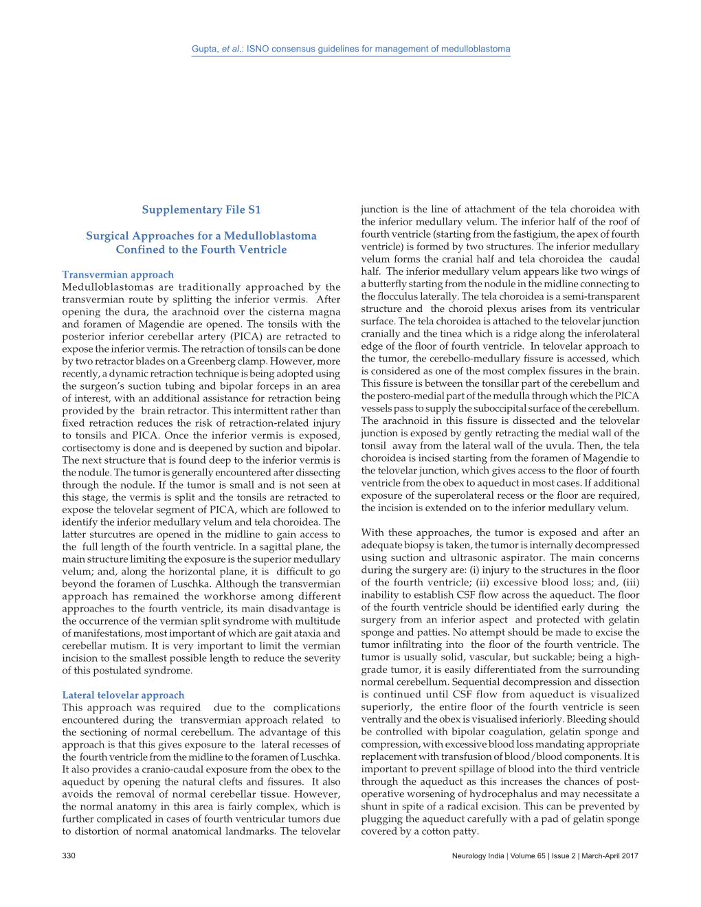 Supplementary File S1 Surgical Approaches for a Medulloblastoma