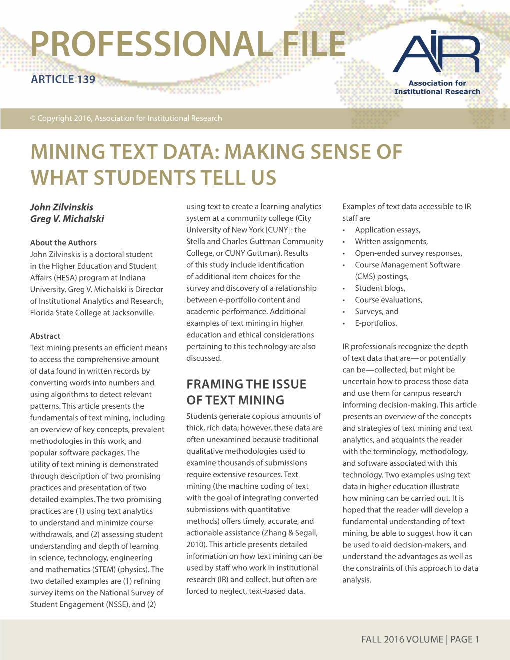 Mining Text Data: Making Sense of What Students Tell Us
