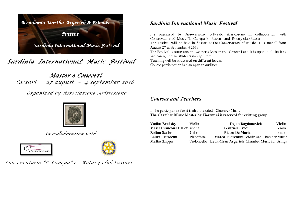 Sardinia International Music Festival Courses and Teachers