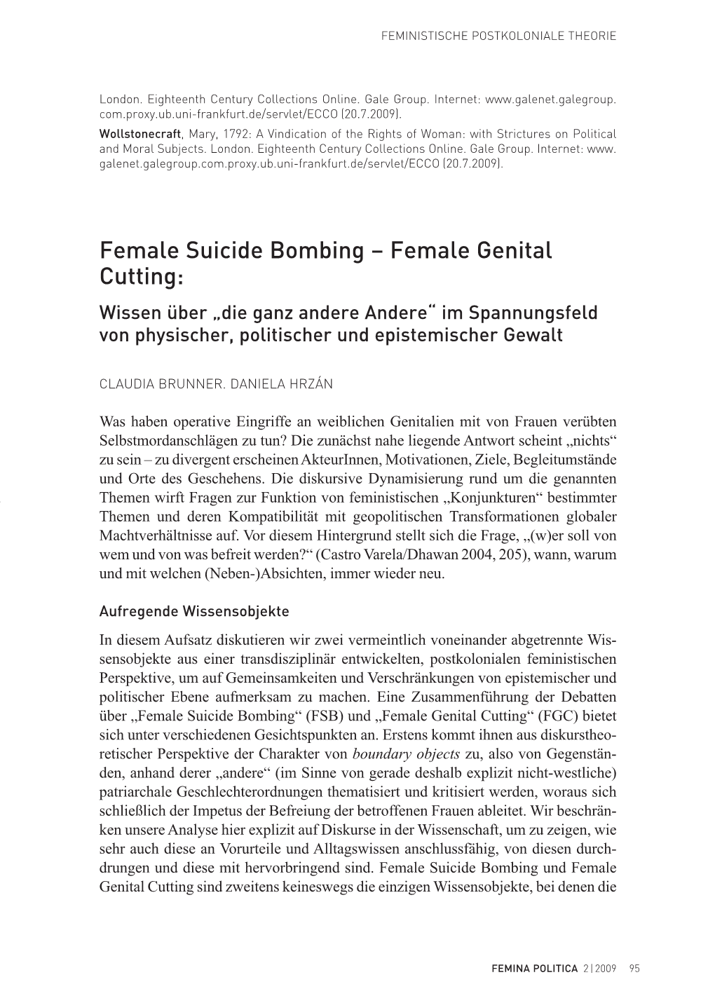 Female Genital Cutting: Wissen Über „Die Ganz Andere Andere“ Im Spannungsfeld Von Physischer, Politischer Und Epistemischer Gewalt
