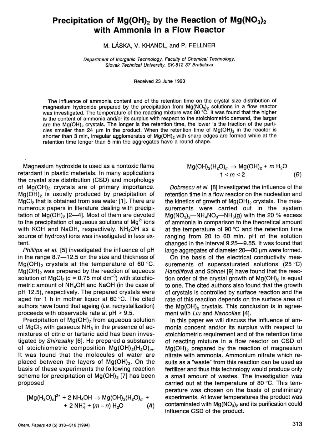 2 by the Reaction of Mg(N03)2 with Ammonia in a Flow Reactor