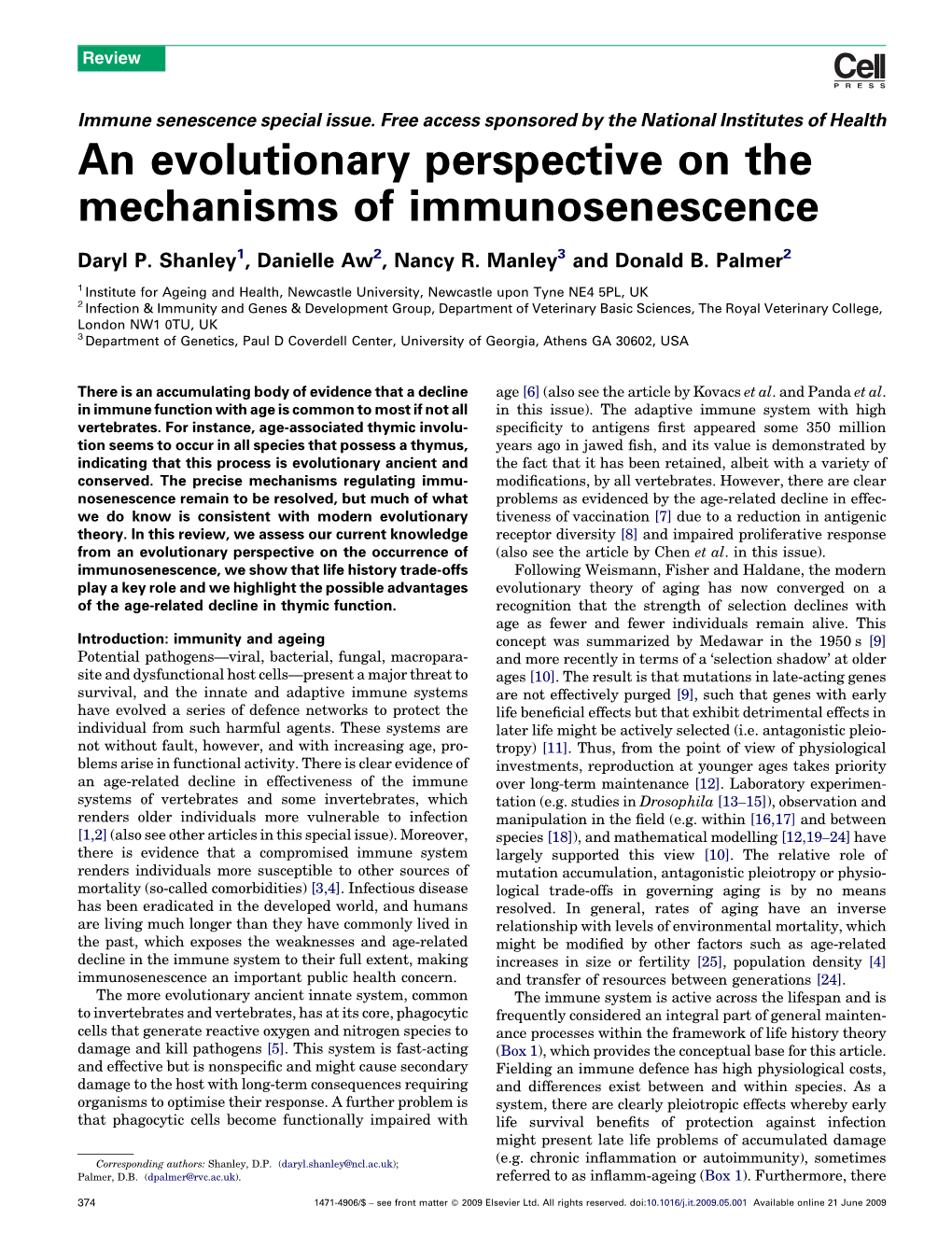 An Evolutionary Perspective on the Mechanisms of Immunosenescence