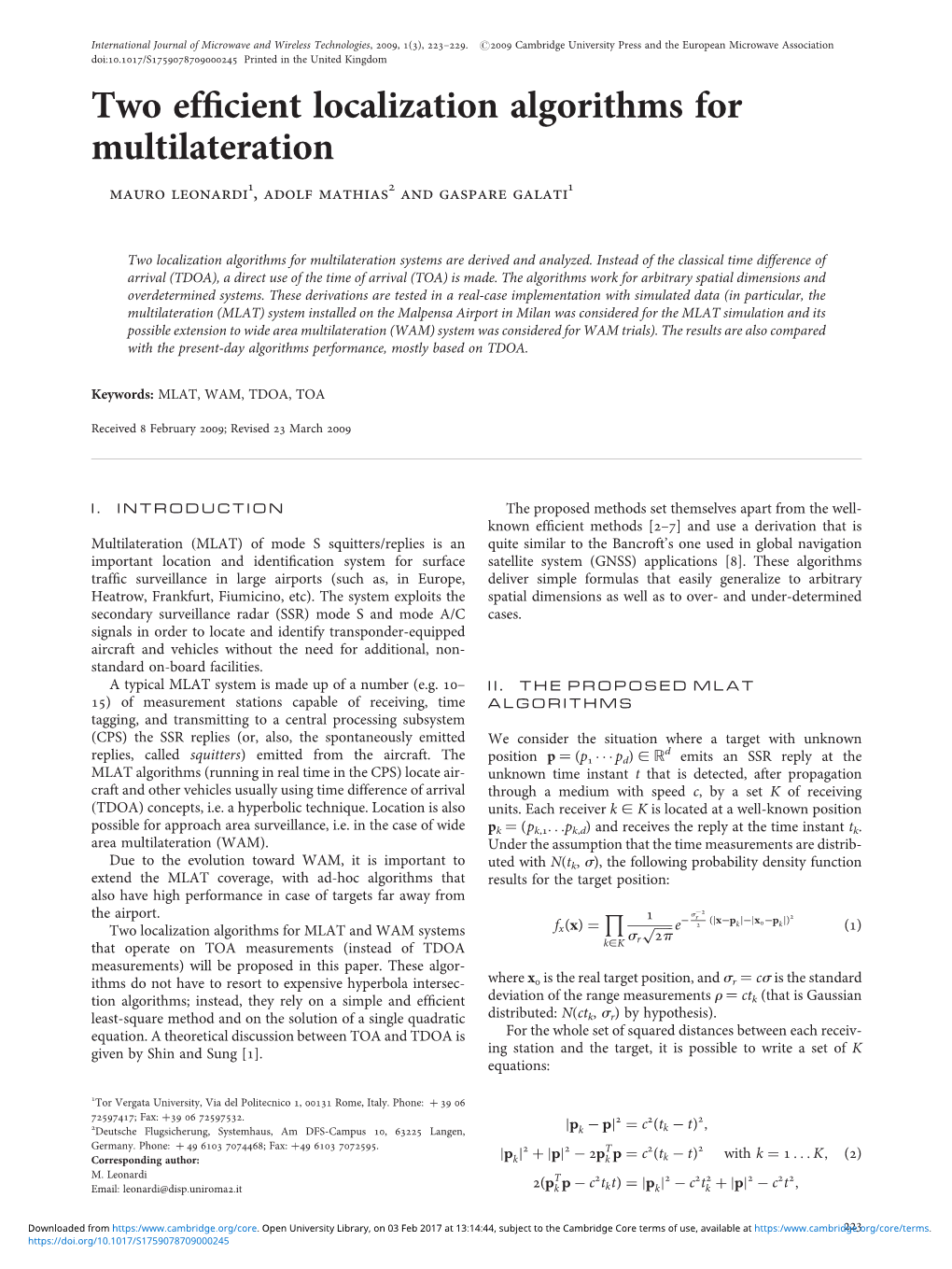 Two Efficient Localization Algorithms for Multilateration