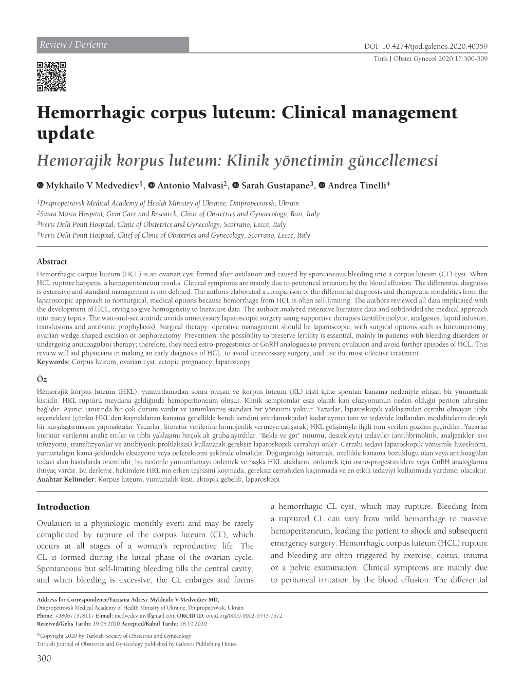 Hemorrhagic Corpus Luteum: Clinical Management Update