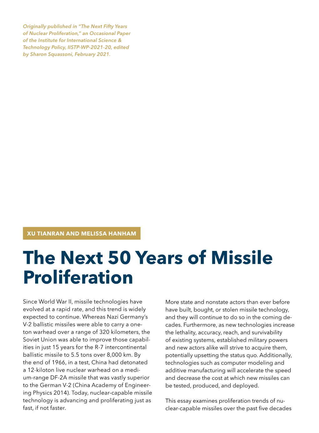 The Next 50 Years of Missile Proliferation