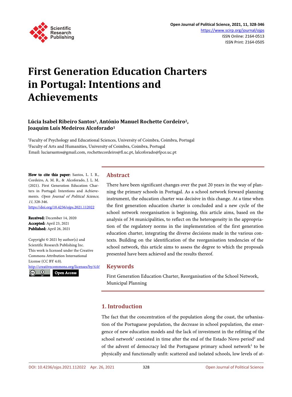 First Generation Education Charters in Portugal: Intentions and Achievements