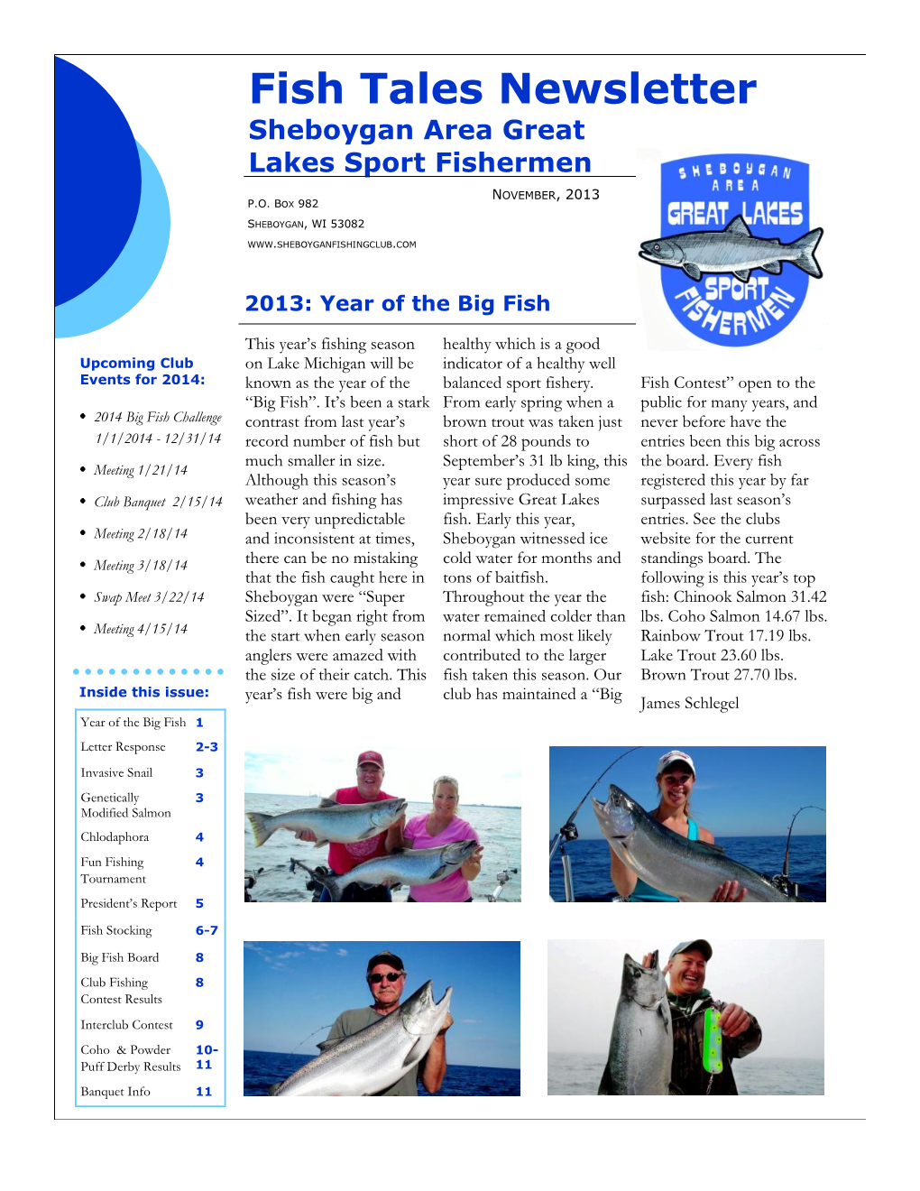 Fish Tales Newsletter Sheboygan Area Great Lakes Sport Fishermen