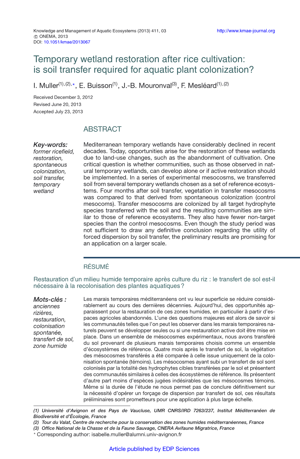 Temporary Wetland Restoration After Rice Cultivation: Is Soil Transfer Required for Aquatic Plant Colonization?