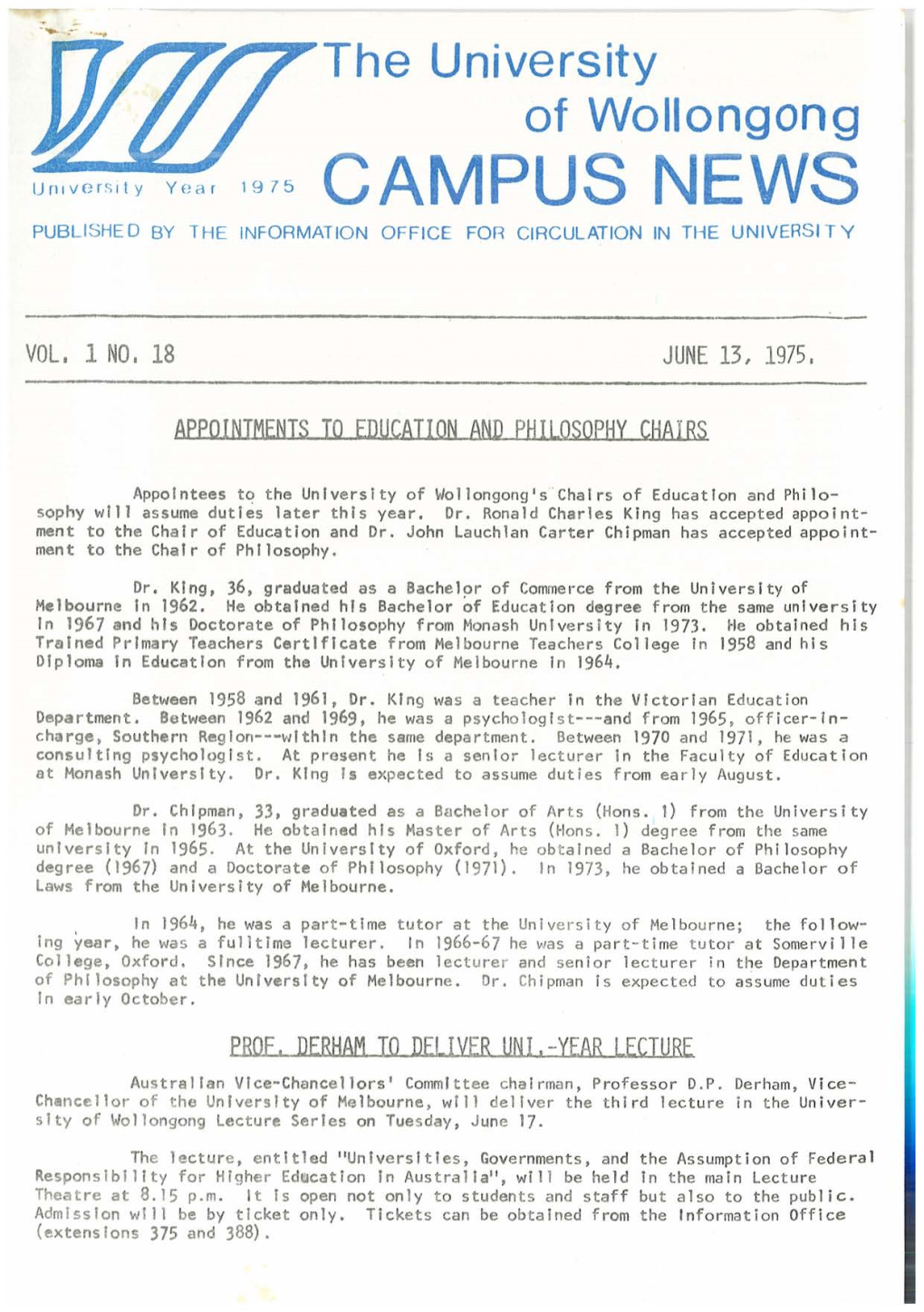 University of Wollongong Campus News 13 June 1975