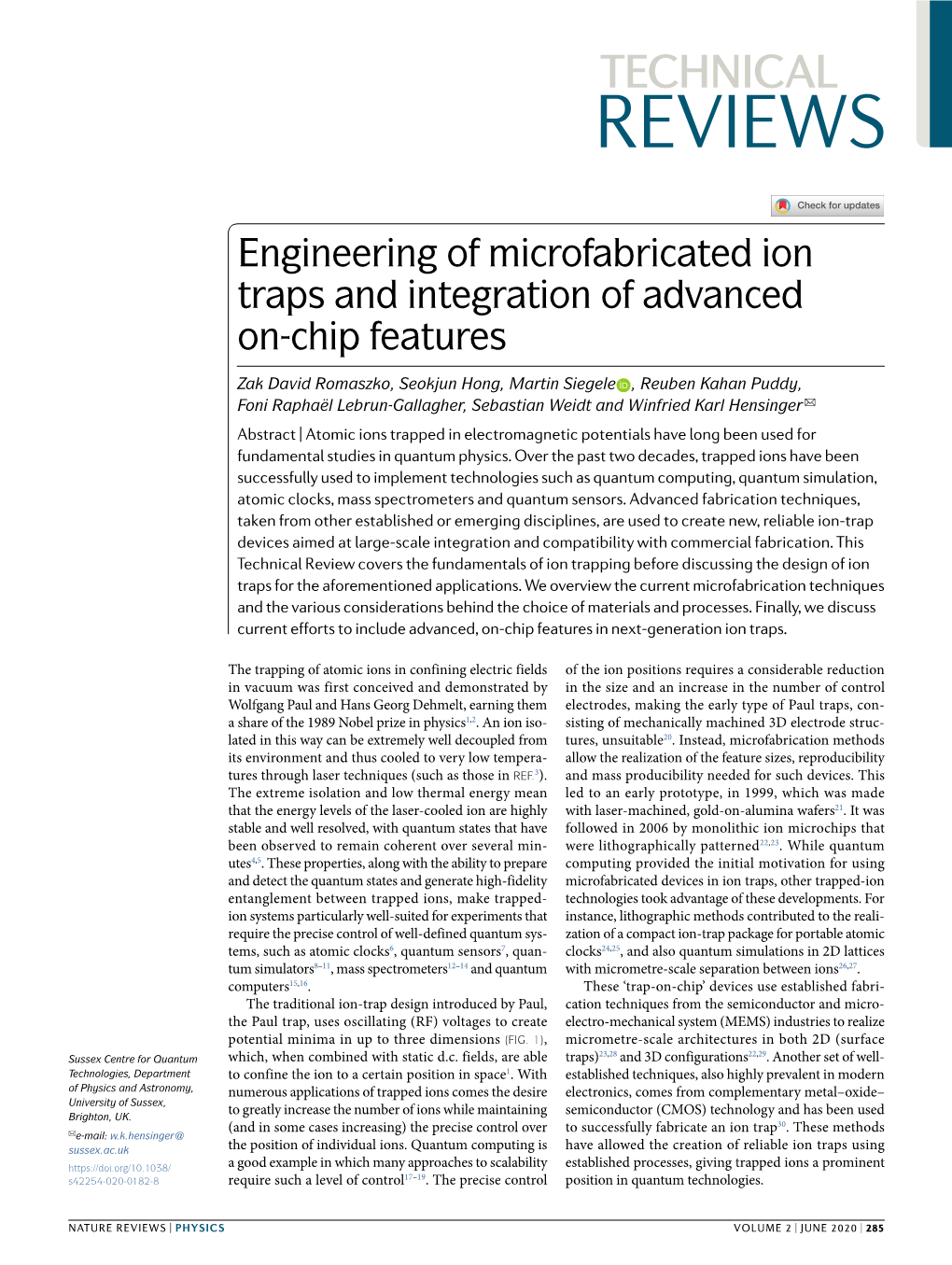 Manuscript: Engineering of Microfabricated Ion Traps And