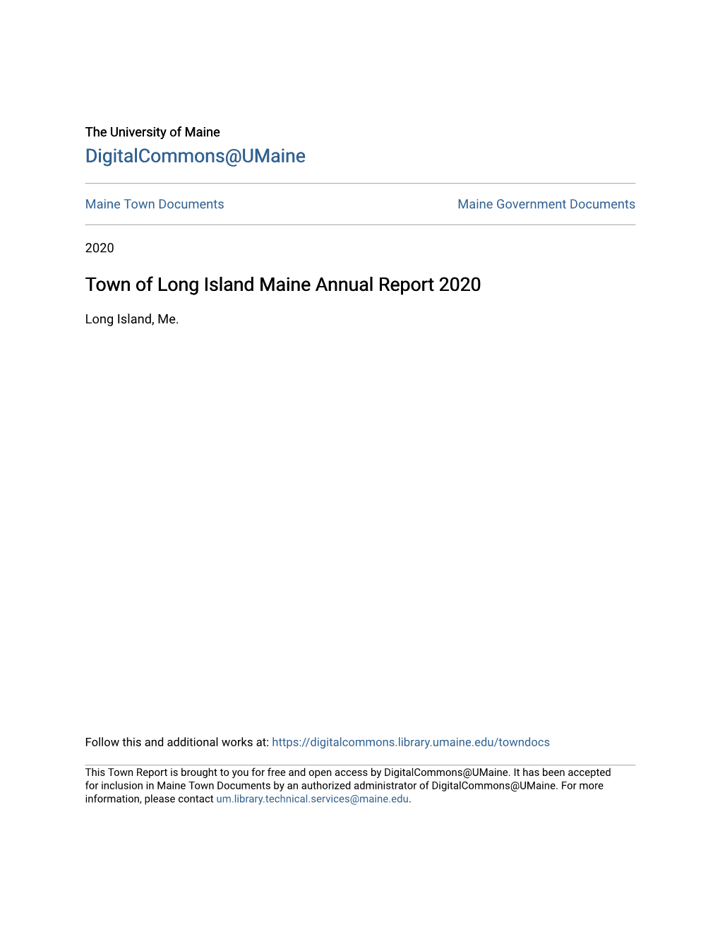 Town of Long Island Maine Annual Report 2020