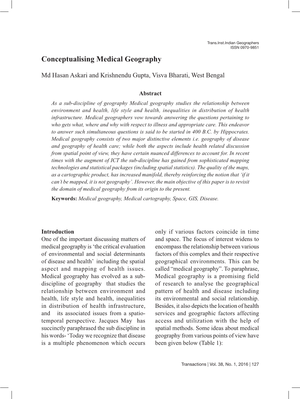 Conceptualising Medical Geography