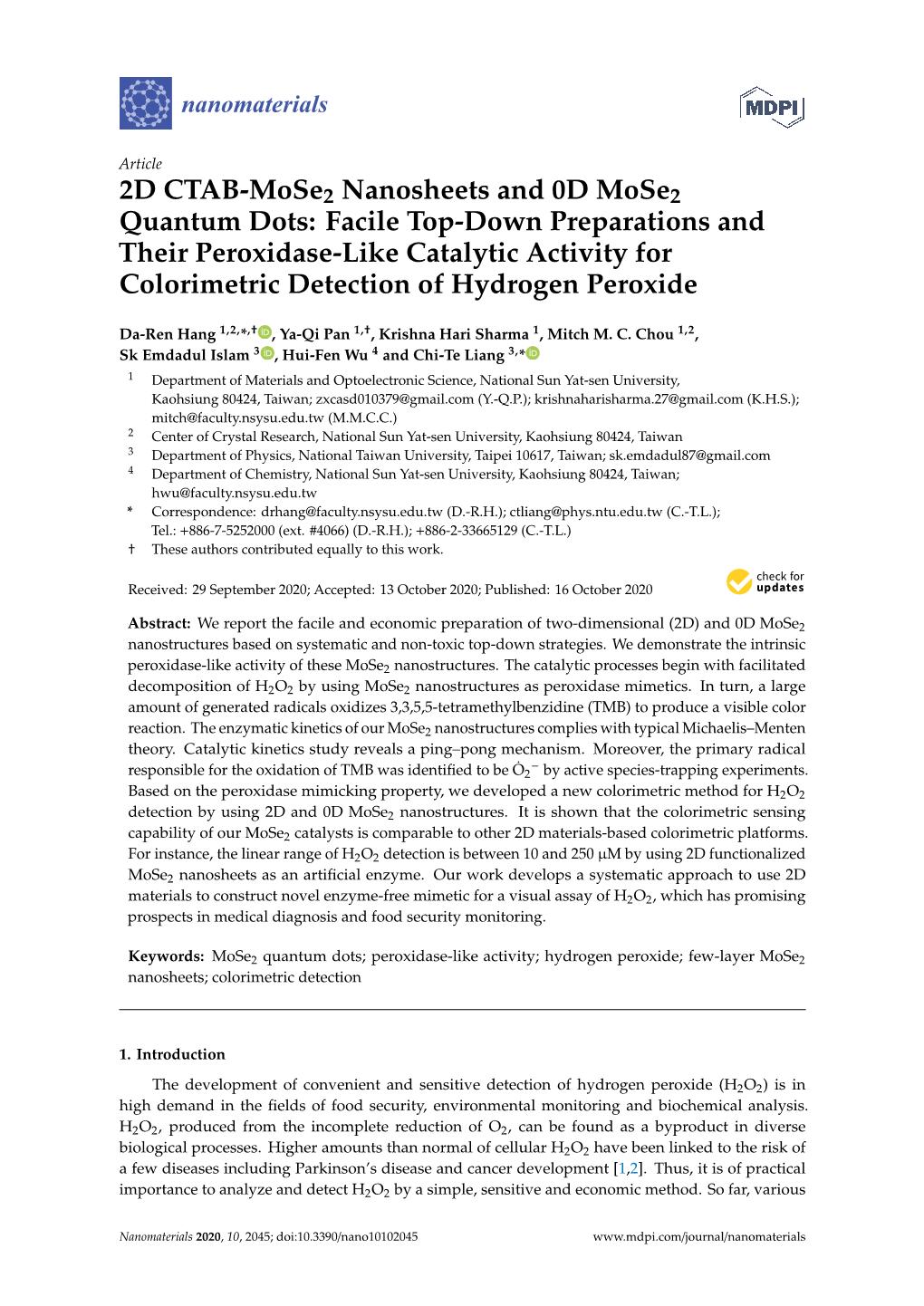 2D CTAB-Mose2 Nanosheets and 0D Mose2 Quantum Dots