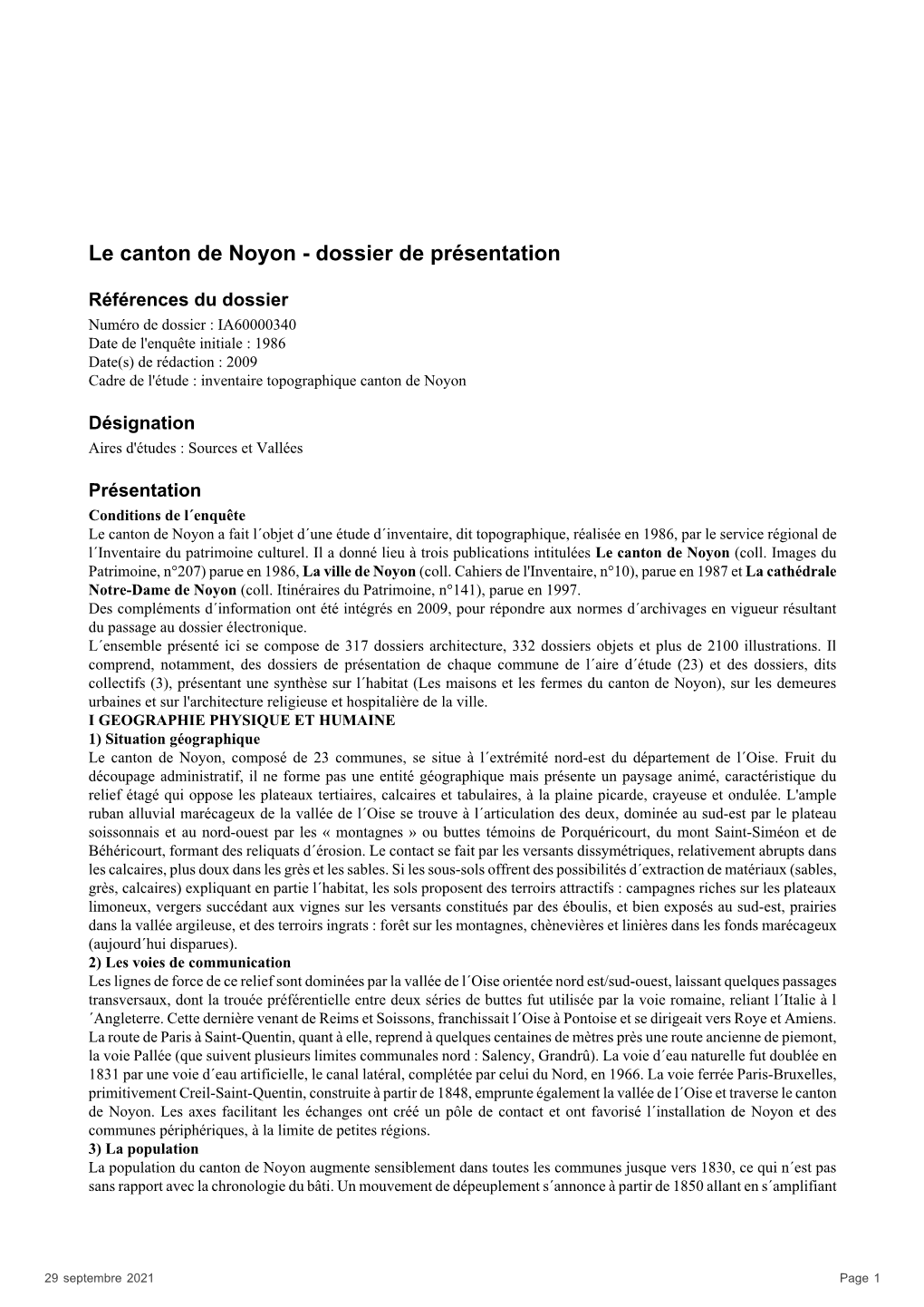 Le Canton De Noyon - Dossier De Présentation