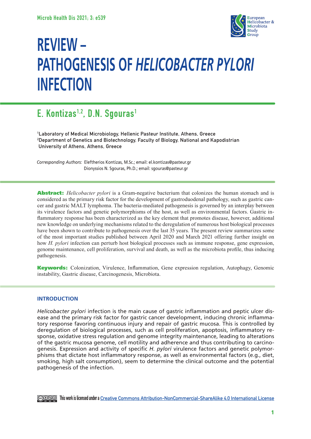 Pathogenesis of Helicobacter Pylori Infection