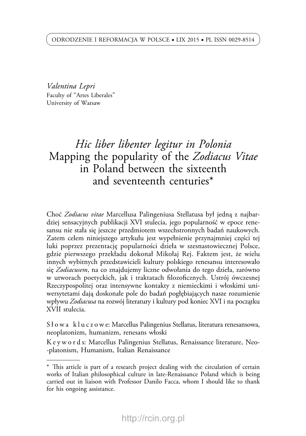 Hic Liber Libenter Legitur in Polonia Mapping the Popularity of the Zodiacus Vitae in Poland Between the Sixteenth and Seventeenth Centuries*