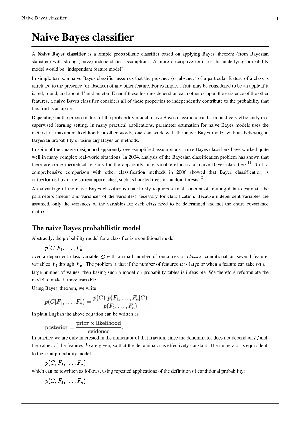 Naive Bayes Classifier 1 Naive Bayes Classifier