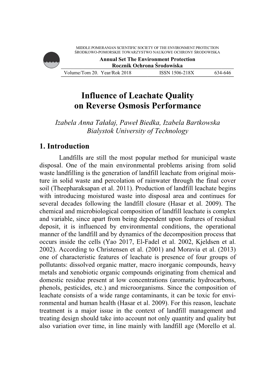 Influence of Leachate Quality on Reverse Osmosis Performance