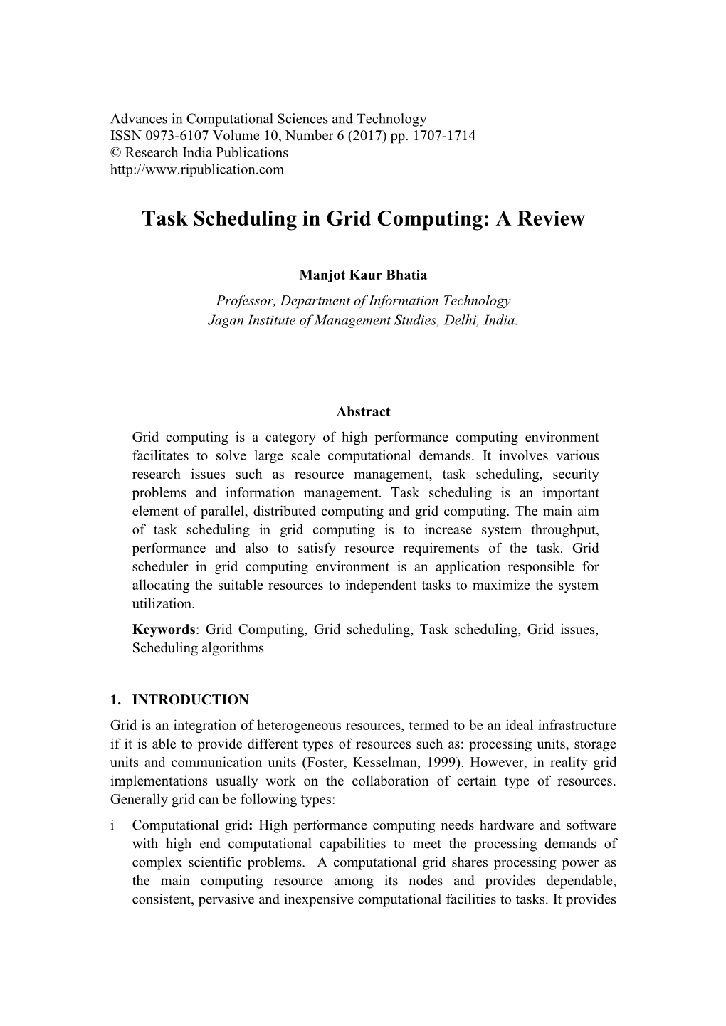 Task Scheduling in Grid Computing: a Review