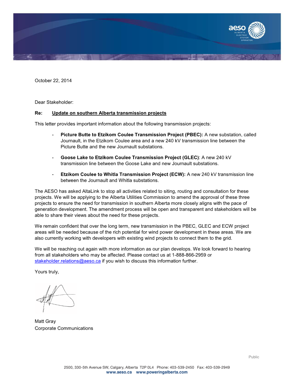 Update on Southern Alberta Transmission Projects