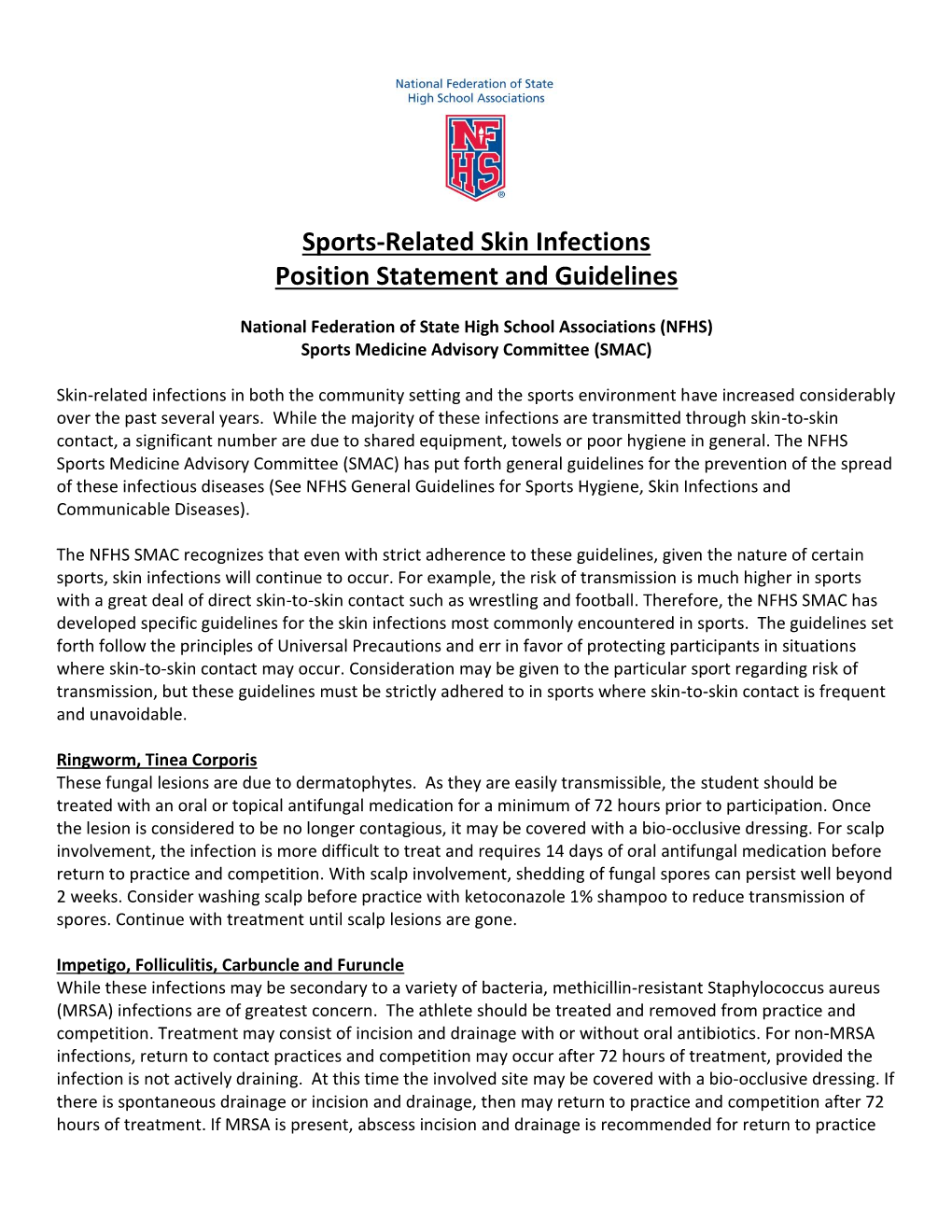 Sports Related Skin Infections Position Statement And