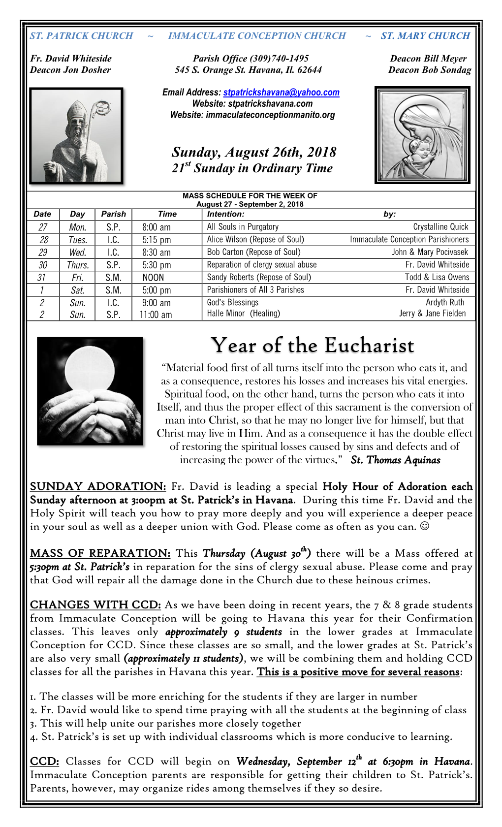 Year of the Eucharist “Material Food First of All Turns Itself Into the Person Who Eats It, and As a Consequence, Restores His Losses and Increases His Vital Energies