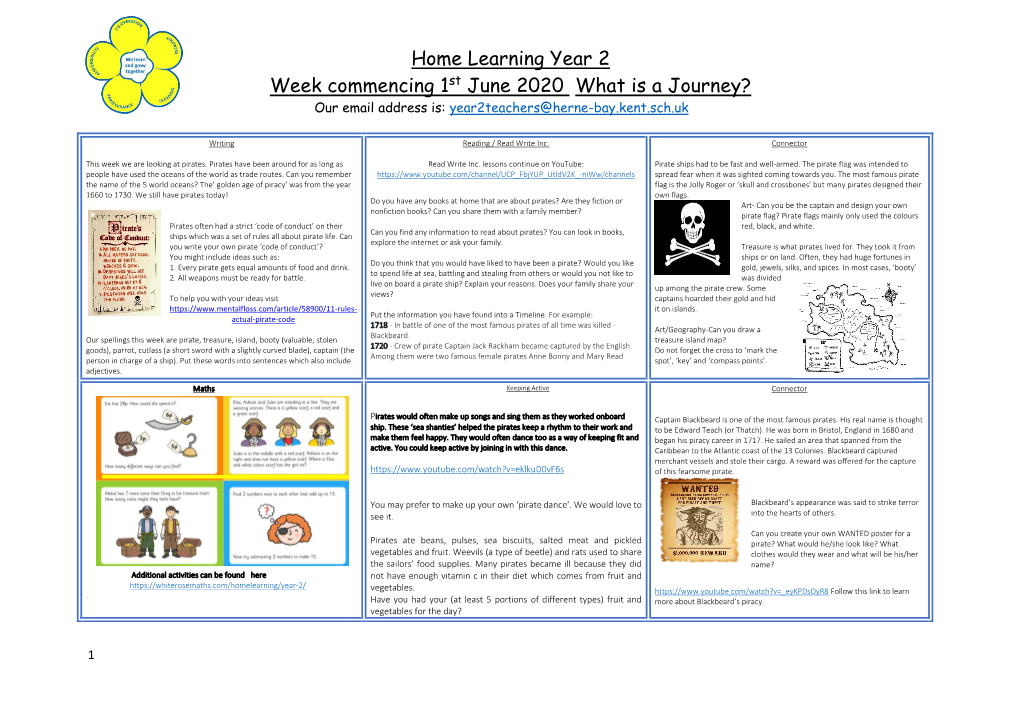 Home Learning Year 2 Week Commencing 1St June 2020 What Is a Journey? Our Email Address Is: Year2teachers@Herne-Bay.Kent.Sch.Uk