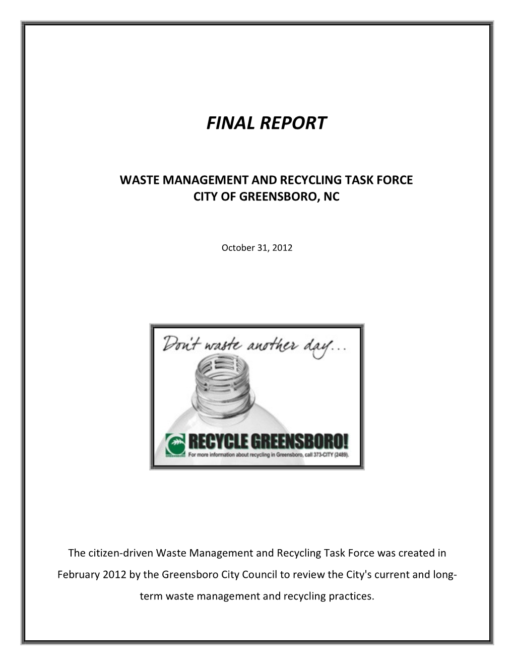 Final Report Waste Management and Recycling Task