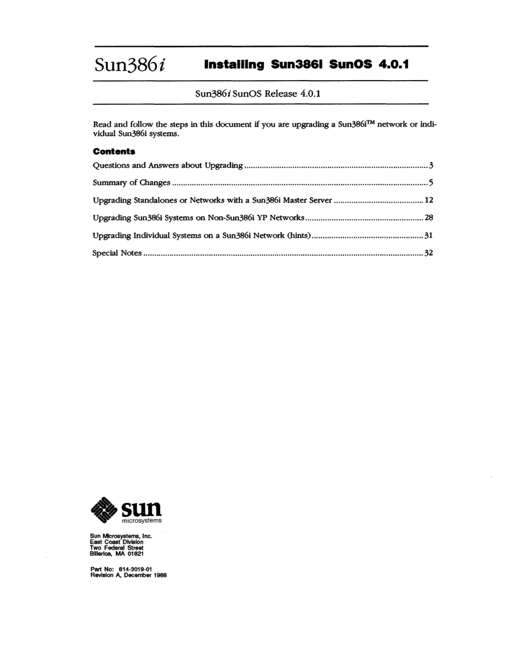 Sun386i Lnstalllng Sun3861 Sunos 4.0.1