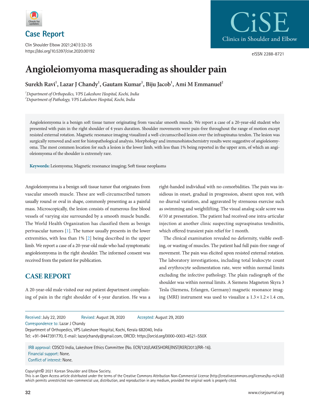 Angioleiomyoma Masquerading As Shoulder Pain