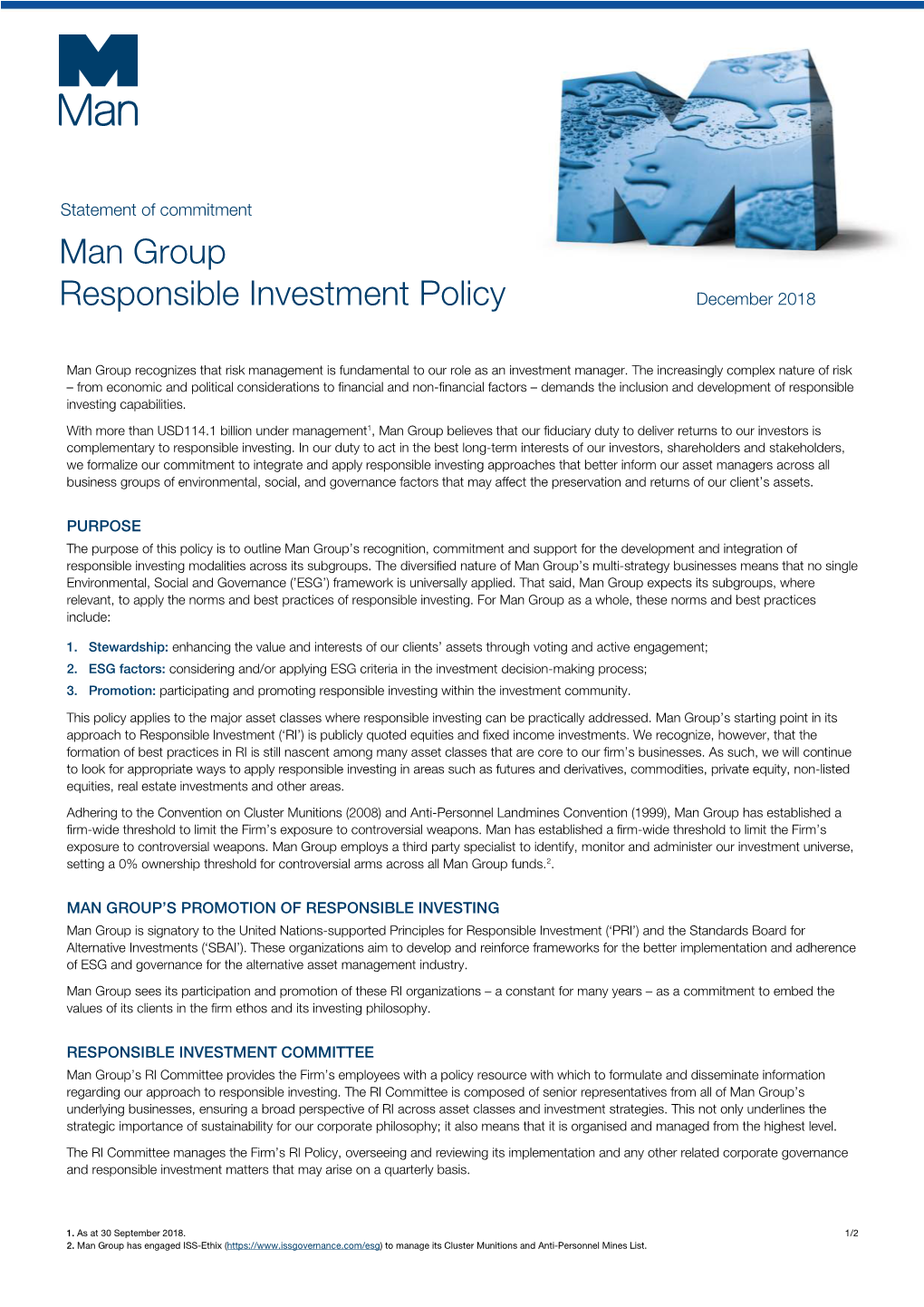 Man Group Responsible Investment Policy