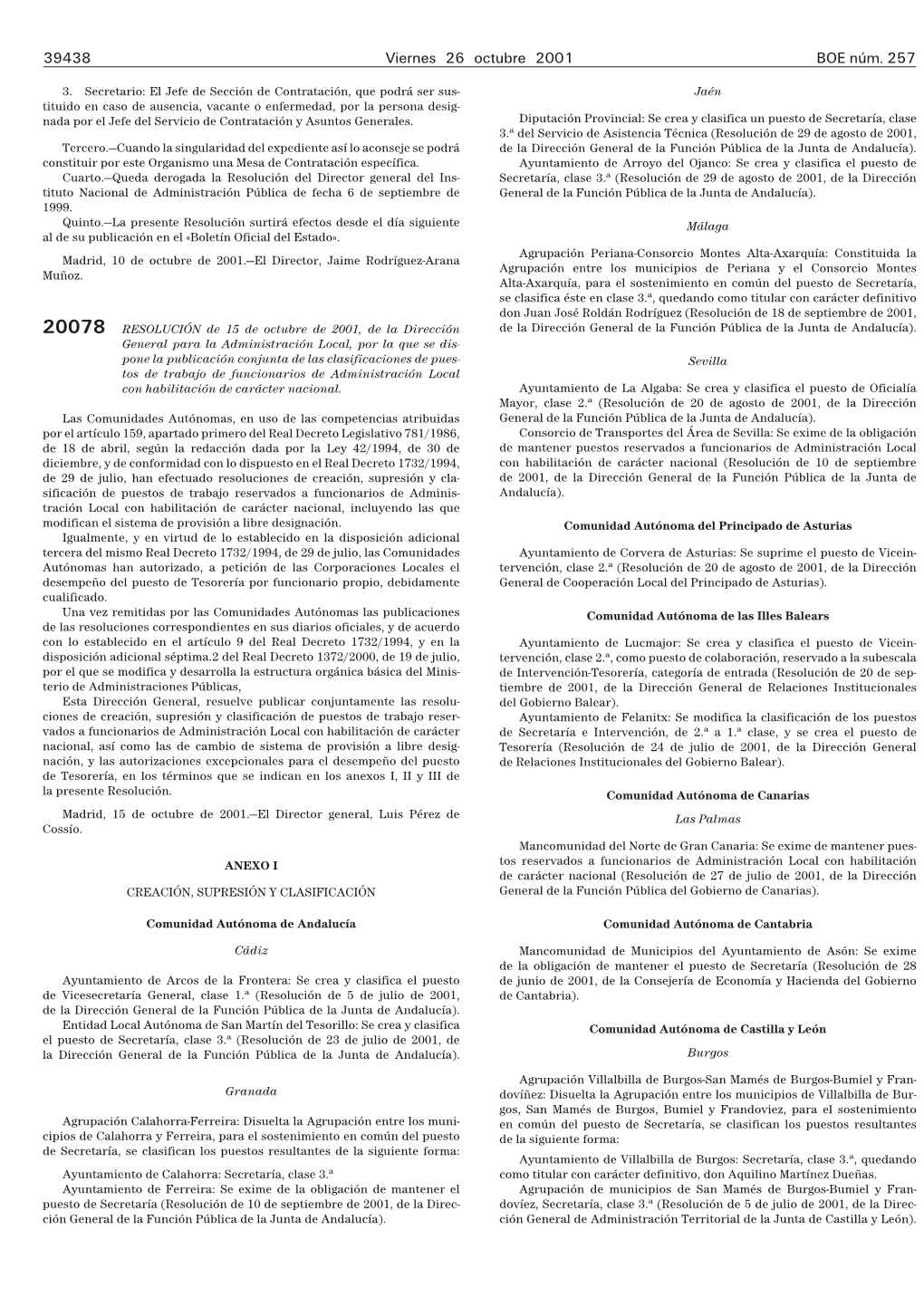 BOE 257 De 26/10/2001 Sec 3 Pag 39438 a 39440