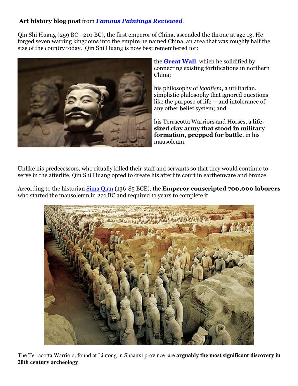 Art History Blog Post from Famous Paintings Reviewed. Qin Shi Huang