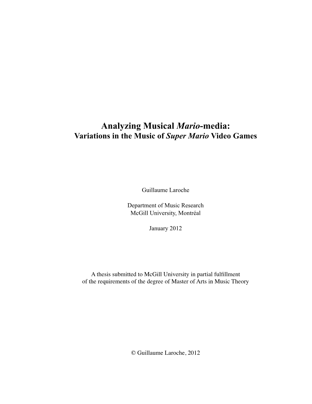 Analyzing Musical Mario-Media: Variations in the Music of Super Mario Video Games